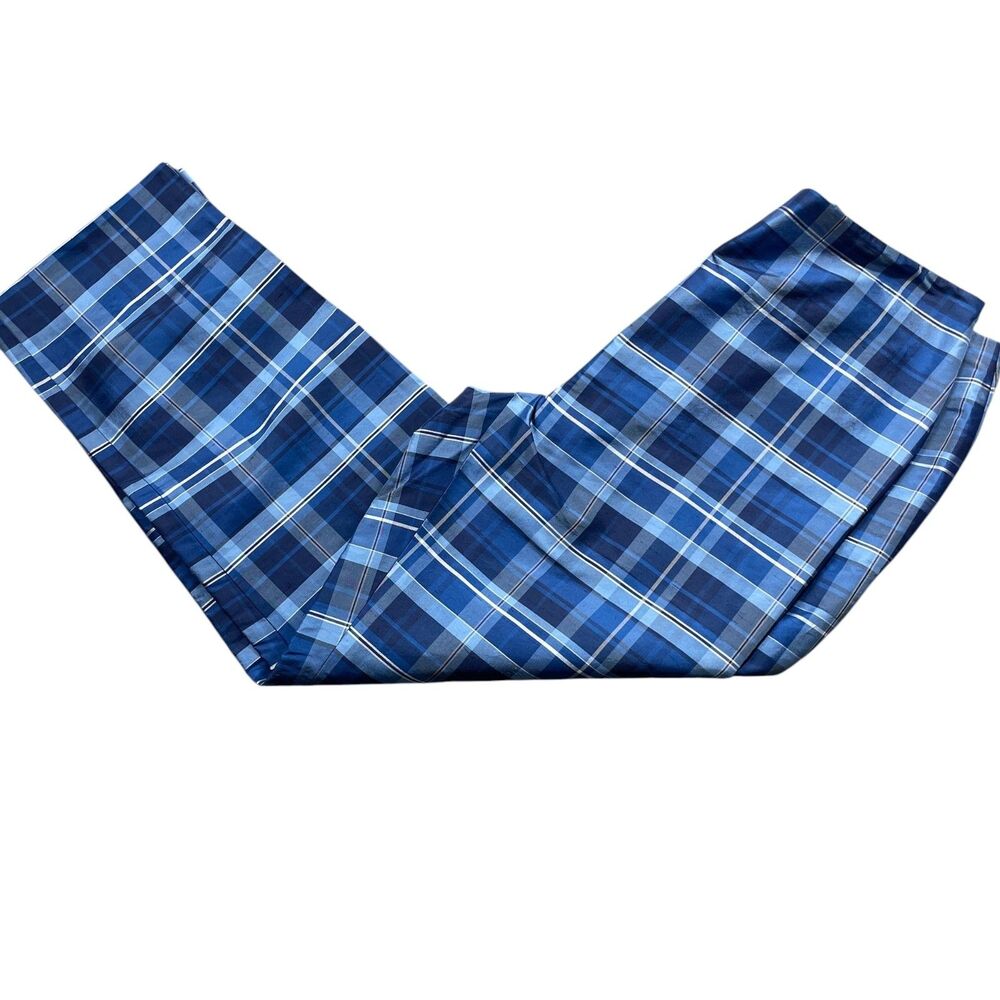 Lauren Ralph Lauren 12 100% Silk Blue Plaid Side Zip‎ Crop Pants